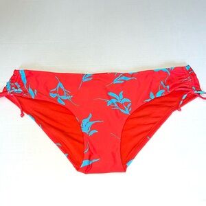 NWT Gap Factory Red Drawstring Bathing Suit Bikini Bottom w/Blue Leaf Print Sz L